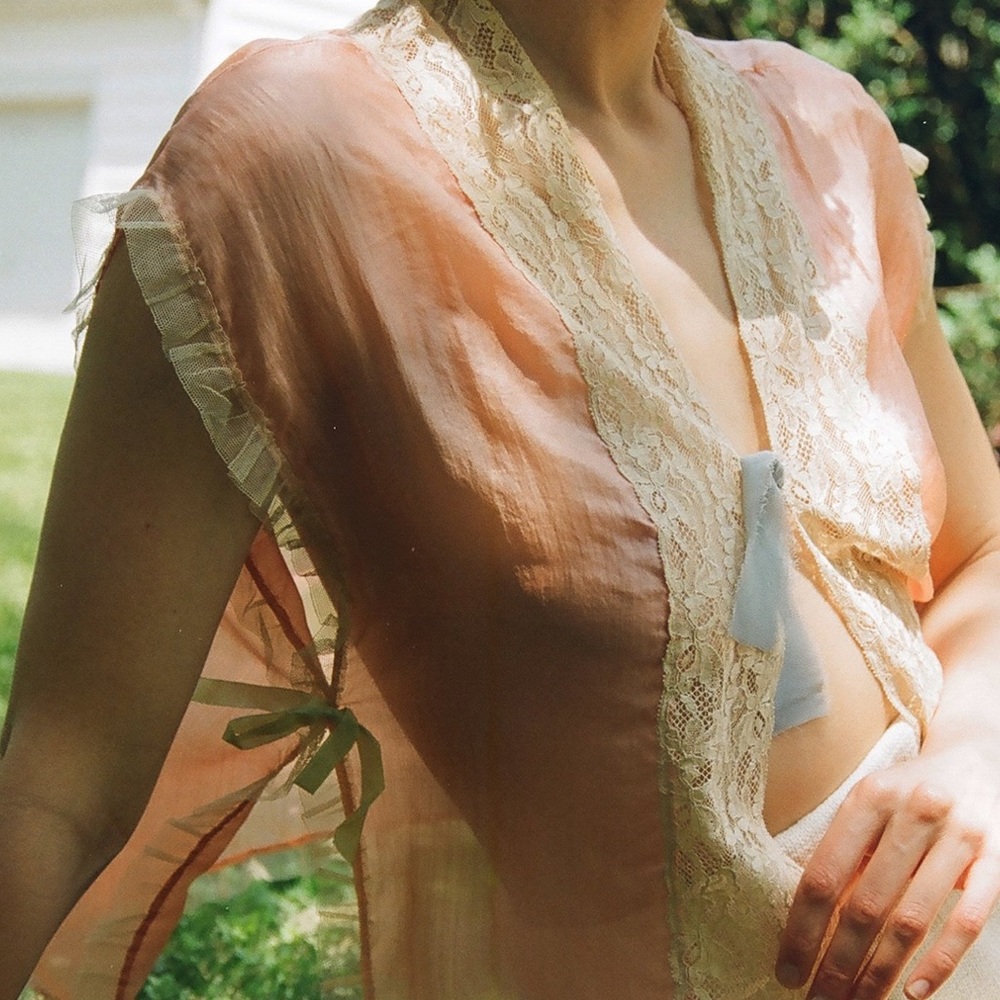 Vintage 1930s Silk and Floral Lace Blouse